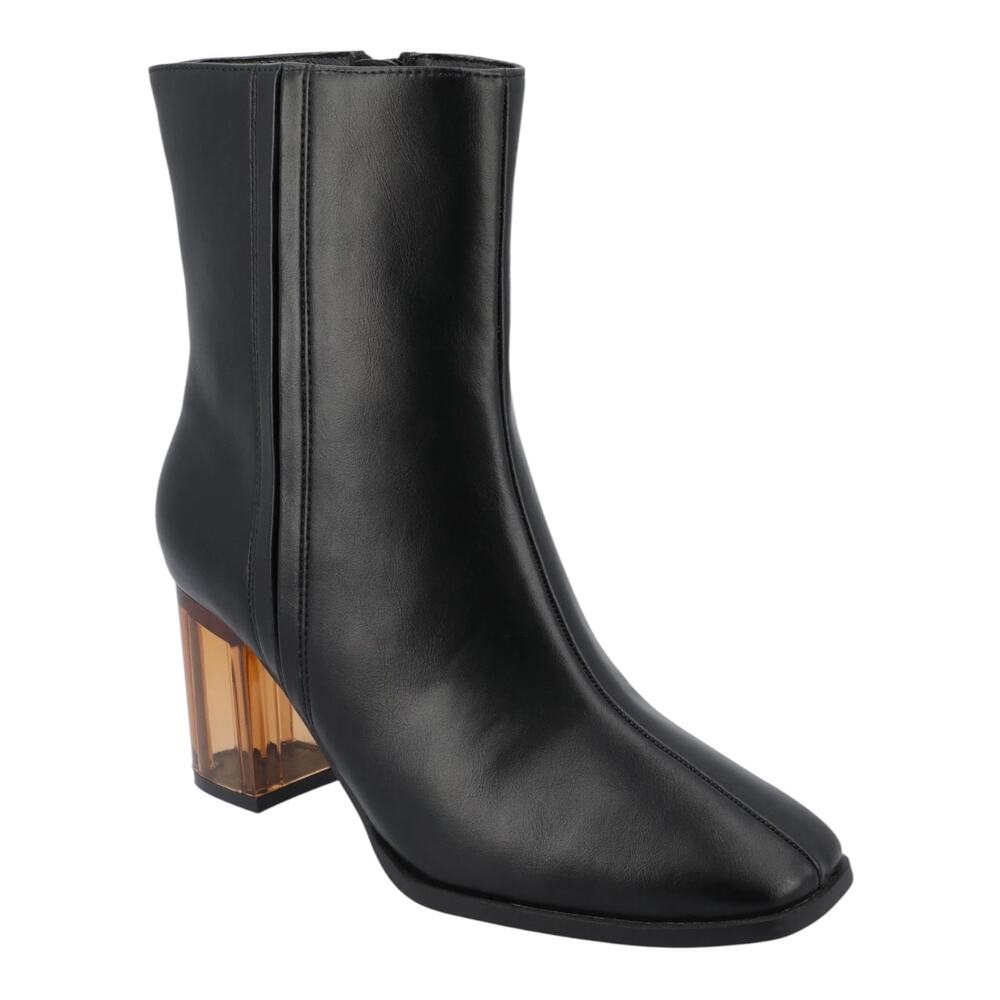 Journee Women Clearie Transparent Block Heel Square Toe Booties Black Size 8 1/2